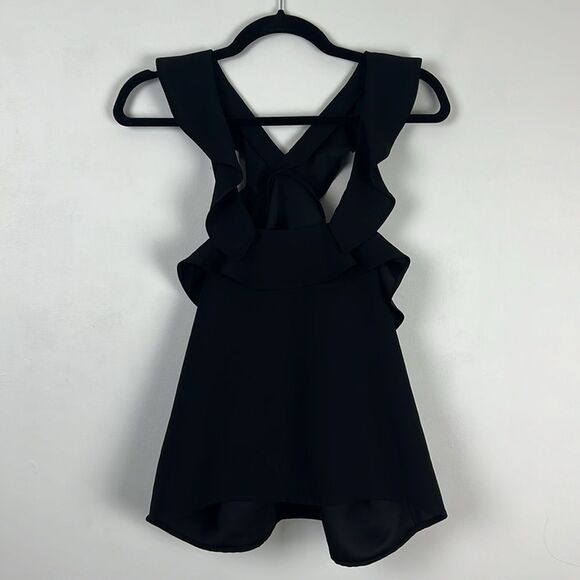 Banana Republic Black Criss Cross Ruffle Sleeveless Blouse Women’s Size Small - Picture 10 of 14